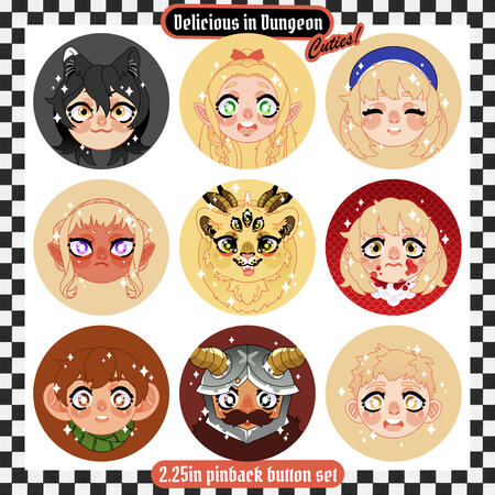 'DunMeshi Cuties!' button set